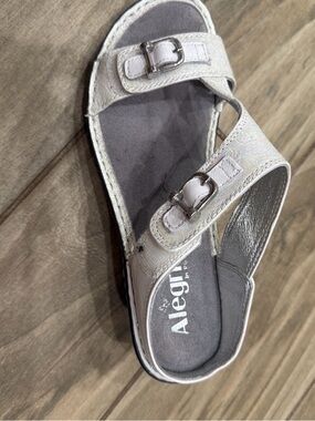 Alegria White Iridescent Double-Buckle Sandal